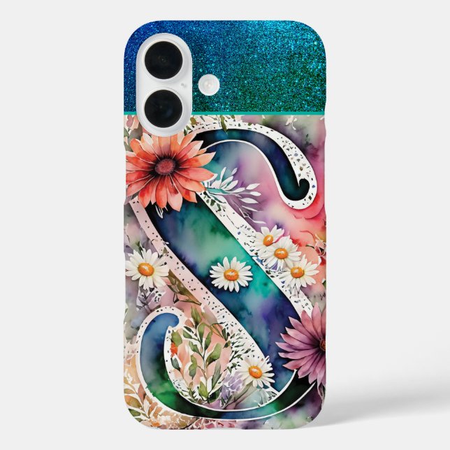 Coques Case-Mate iPhone LETTRE PERSONNALISÉE S Elégante Aquarelle Florale (Verso)
