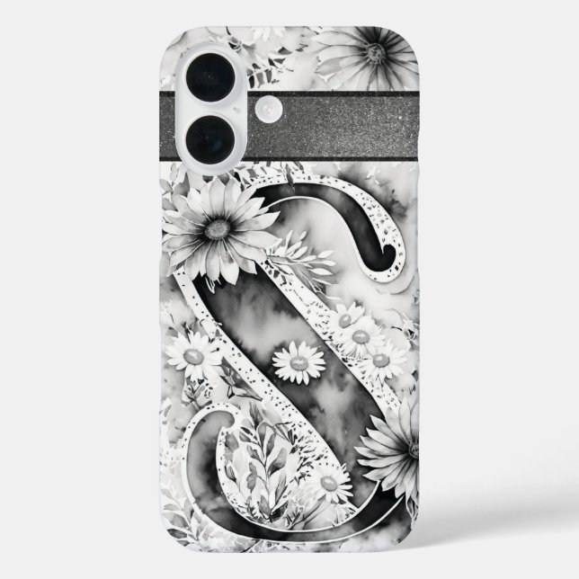 Coques Case-Mate iPhone LETTRE PERSONNALISÉE S Elégante Aquarelle Florale (Verso)
