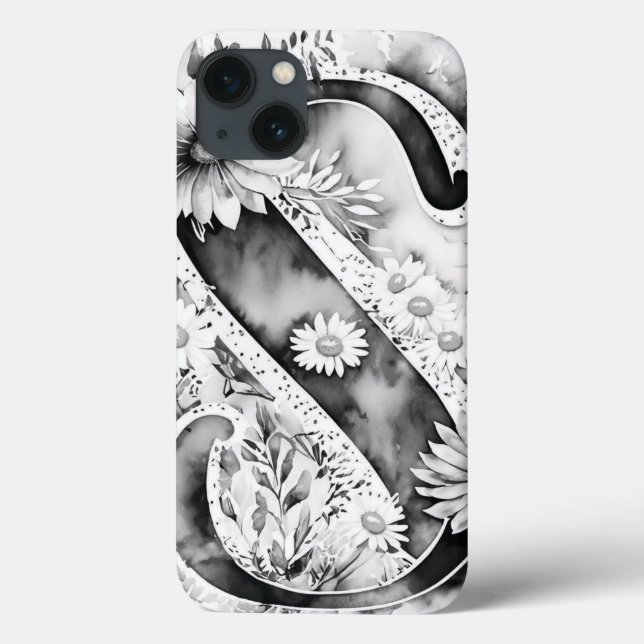 Coques Case-Mate iPhone LETTRE PERSONNALISÉE S Elégante Aquarelle Florale (Verso)