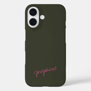 Coque Pour iPhone 16 Lettres minimalistes à la main Nom Vert rose Perso