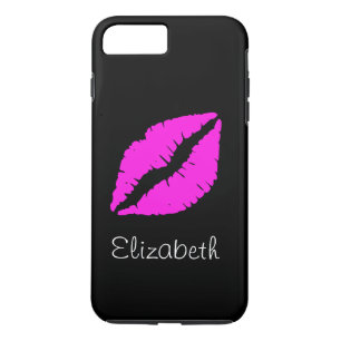 Coque iPhone 8 Plus/7 Plus Lèvres rose noir personnalisées simples