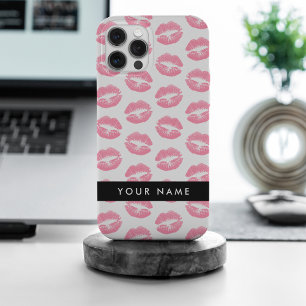 Coque iPhone 15 Pro Max Lèvres Roses, Baiser, Baguette à lèvres, Votre Nom