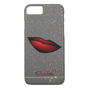 Case-Mate iPhone Case Lèvres rouges, Confetti, Grilles d'or - Personnali