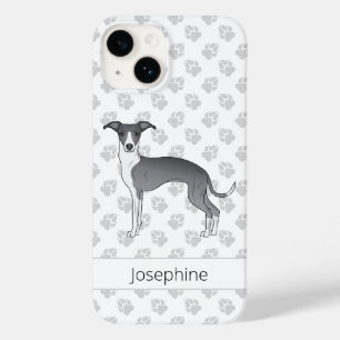 Coque Pour iPhone 14 Lévrier Italien Bleu Et Blanc Avec Nom Personnalis