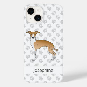 Coque Pour iPhone 14 Lévrier Italien Fauve Et Blanc Avec Nom Personnali