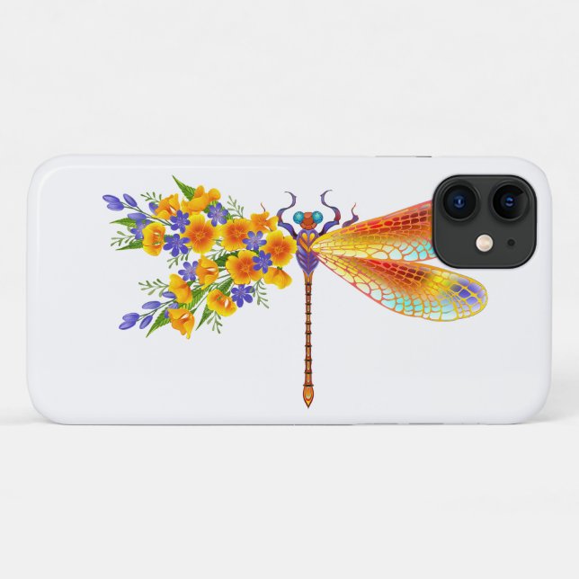 Coques Case-Mate iPhone libellule de fleurs jaunes (Dos (Horizontal))