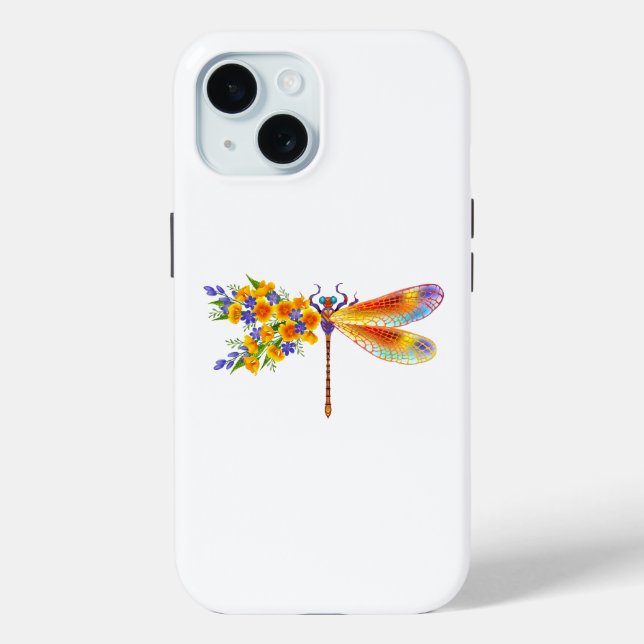 Coques Case-Mate iPhone libellule de fleurs jaunes (Verso)