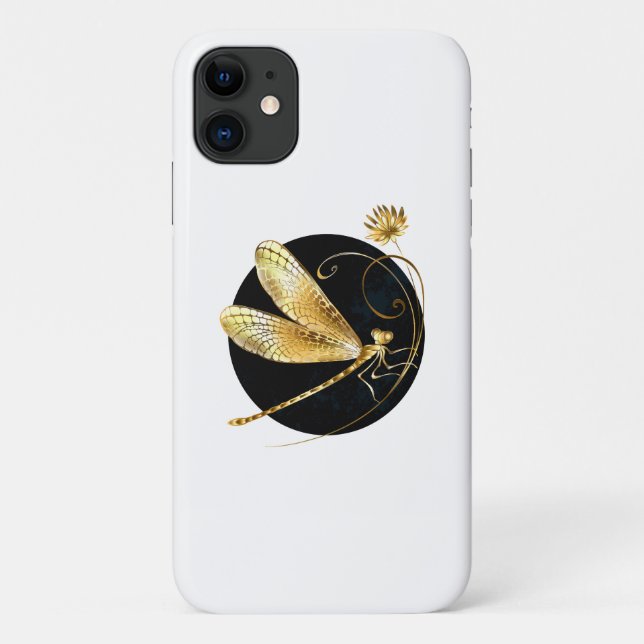 Coques Case-Mate iPhone libellule d'or en cercle noir (Dos)