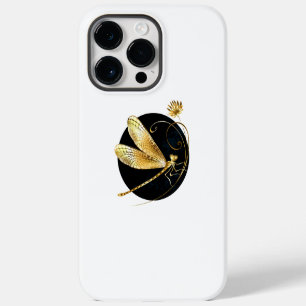 Coque Pour Pour iPhone 14 Pro Max libellule d'or en cercle noir