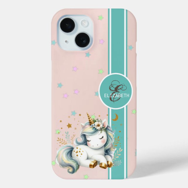 Coques Case-Mate iPhone Licorne Bébé, Monogramme Étoiles Colorées (Verso)