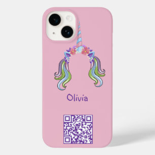 Coque Pour iPhone 14 Licorne Rose et Lilas Photo et Nom