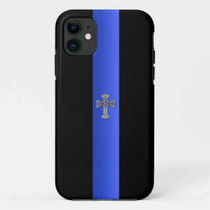 Coque Case-Mate Pour iPhone Ligne Bleue Mince LE Prière Pour Sécurité Croix Or