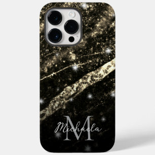Coque Pour Pour iPhone 14 Pro Max Ligne brillante or noir chic abstrait Monogramme