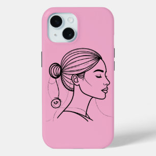 Coque Pour iPhone 15 Ligne de femme élégante   Profil d'art féministe m