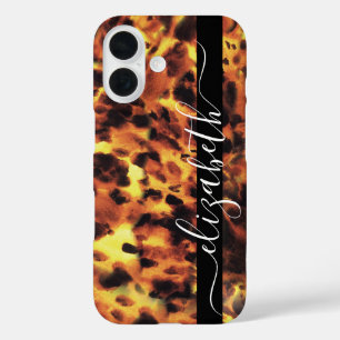 Coque Pour iPhone 16 Ligne Noire Blanc Script Votre Nom Tortoiseshell