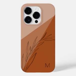 Coque Pour iPhone 14 Pro Ligne Terra Cotta moderne Monogramme Feuille Tirée