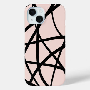 Coque Pour iPhone 15 Lignes Abstraites modernes Noir & Beige