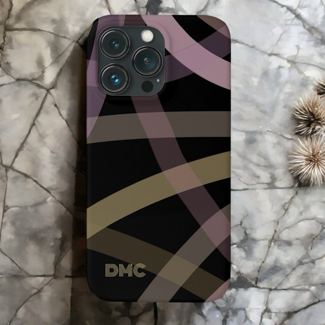 Coques Case-Mate iPhone Lignes d'or rose noir monogrammé abstrait minimal (Créateur téléchargé)