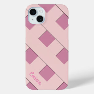 Coque iPhone 15 Mini Lignes roses pastel de croisement géométrique avec