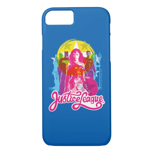 Coques Case-Mate iPhone Ligue de Justice | Retro Group & Logo Pop Art (Dos)