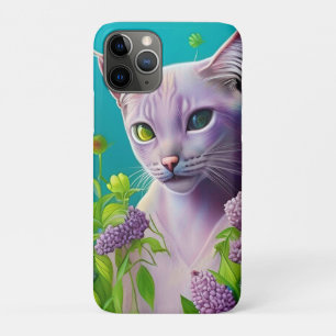 Case-Mate iPhone Case Lilac Chat Siamese en fleurs Lilac sur Turquoise