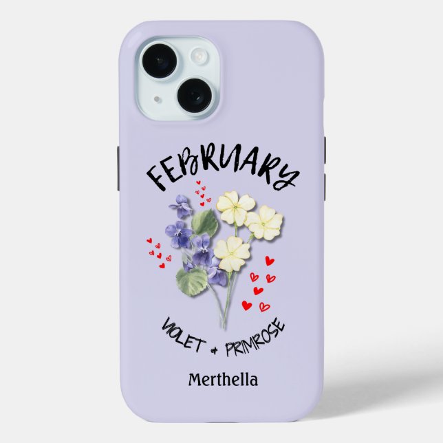 Coques Case-Mate iPhone Lilac FÉVRIER Mois de naissance Fleur Nom personna (Verso)