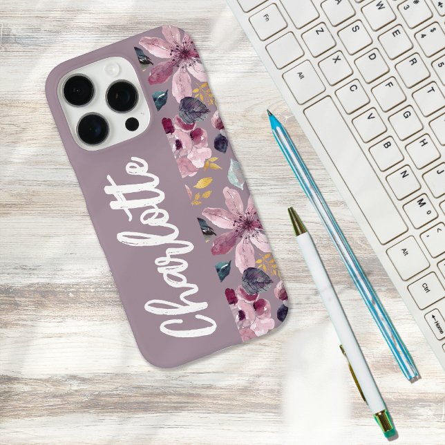 Coques Case-Mate iPhone Lilac Floral Pattern Monogram  (Créateur téléchargé)