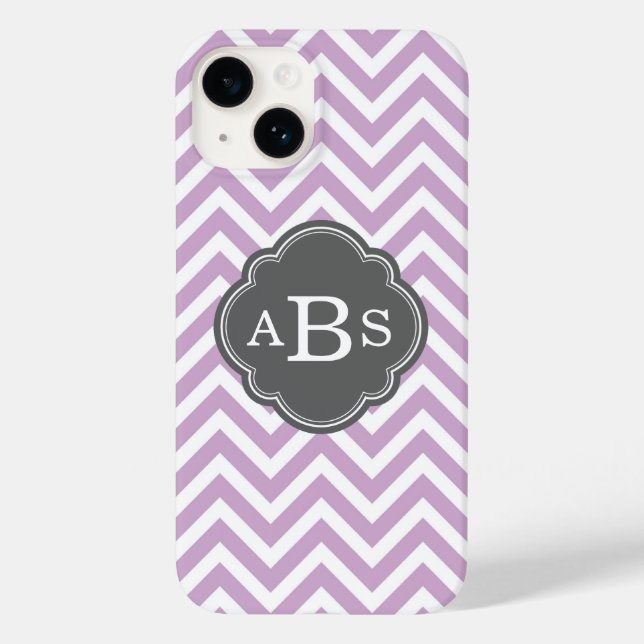 Coques Case-Mate iPhone Lilac Purple et Grey Chevron sur mesure Monogramme (Verso)