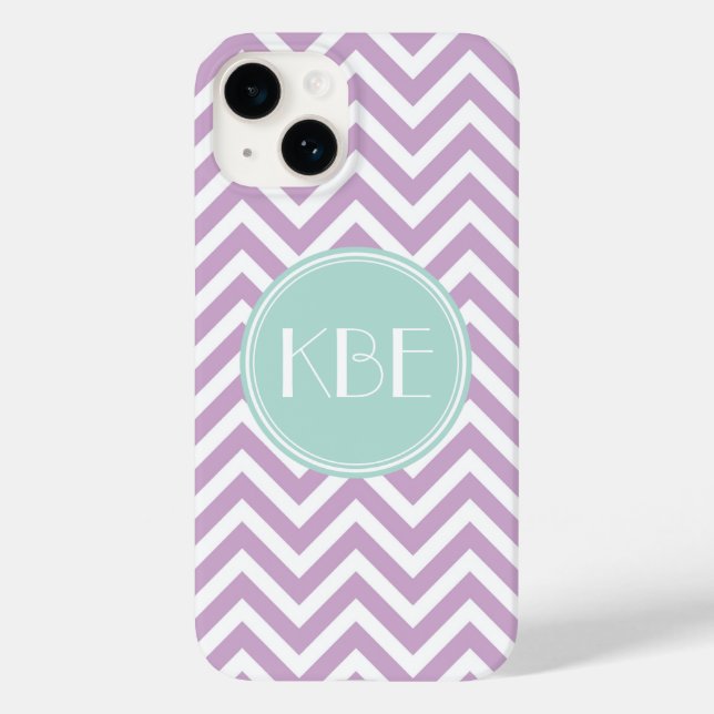 Coques Case-Mate iPhone Lilac Purple et Mint Chevron Monogramme (Verso)