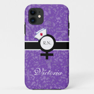 Coque iPhone 11 Lilas profond+Signe femelle+Casquette/nom