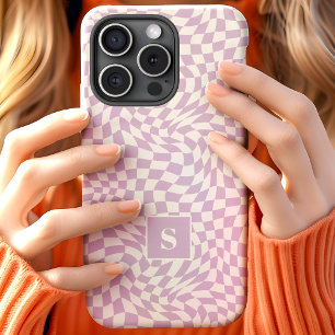 Coque Pour iPhone 15 Lilas Violet Vaguement Carreauté Monogrammé