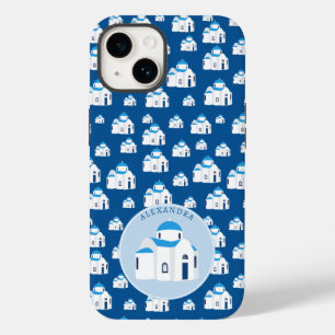 Coque Pour iPhone 14 L'île grecque Santorin Blue Dome Eglise Monogramme