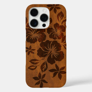 Coques iPhone 16 Pro Lilikoi Hibiscus Hawaïen Faux Wood Koa