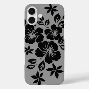 Coques iPhone 16 Plus Lilikoi Hibiscus Hawaii Floral Gris