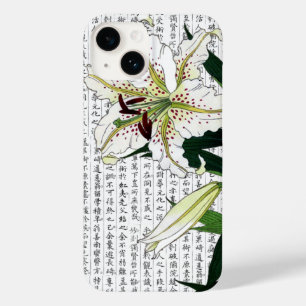 Coque Pour iPhone 14 Lily blanche asiatique sur Arrière - plan Kanji