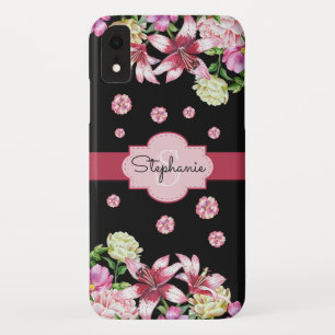 Case-Mate iPhone Case Lily Peony Aquarelle Florale Noir Monogramme