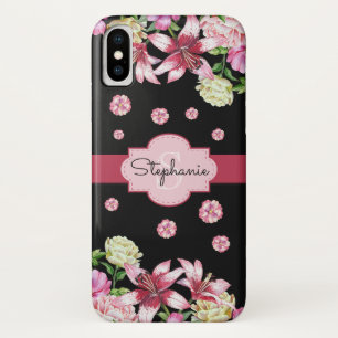 Case-Mate iPhone Case Lily Peony Aquarelle Florale Noir Monogramme