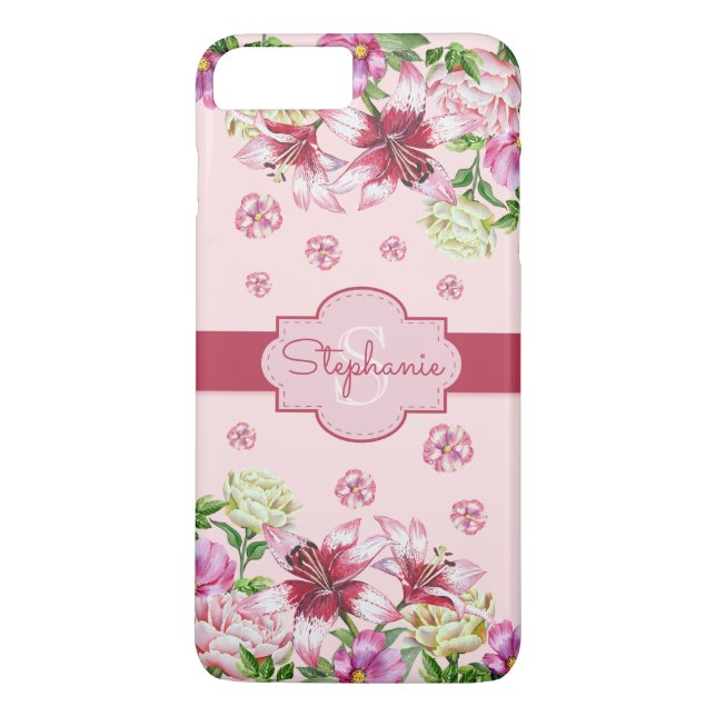 Coques Case-Mate iPhone Lily Peony Floral Blush Pink Monogramme rose (Dos)