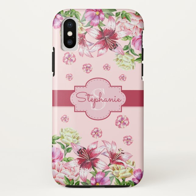Coques Case-Mate iPhone Lily Peony Floral Blush Pink Monogramme rose (Dos)