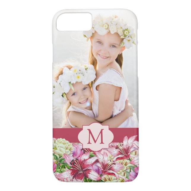 Coques Case-Mate iPhone Lily Peony Floral Monogramme Photo (Dos)