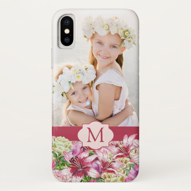 Coques Case-Mate iPhone Lily Peony Floral Monogramme Photo (Dos)