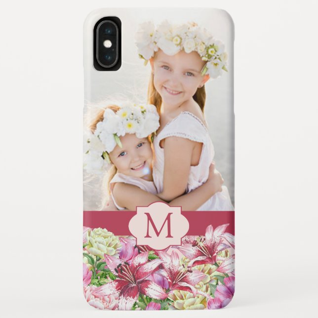 Coques Case-Mate iPhone Lily Peony Floral Monogramme Photo (Dos)