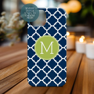 Coques Pour iPhone Lime et marine Motif géométrique Monogramme pers