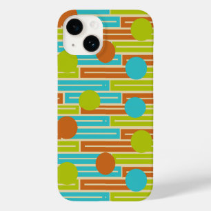 Coque Pour iPhone 14 Lime Green, Cinnamon Brown, Rectangles Turquoise