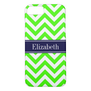 Coques Pour iPhone Lime Green LG Chevron Navy Blue Nom Monogramme