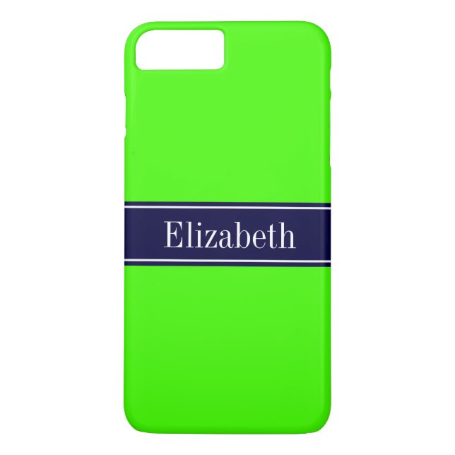 Coques Case-Mate iPhone Lime solide vert, ruban bleu marine Nom Monogramme (Dos)