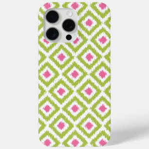 Coque iPhone 15 Pro Max Lime Vert et rose Diamant Motif Ikat