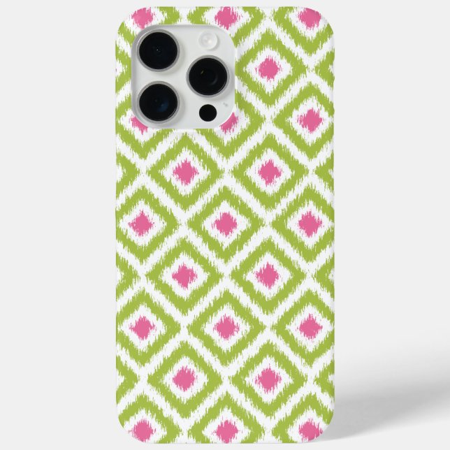 Coques Case-Mate iPhone Lime Vert et rose Diamant Motif Ikat (Verso)