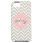 Linge Beige et rose Chevron Personnalisé Monogramm