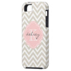 Linge Beige et rose Chevron Personnalisé Monogramm